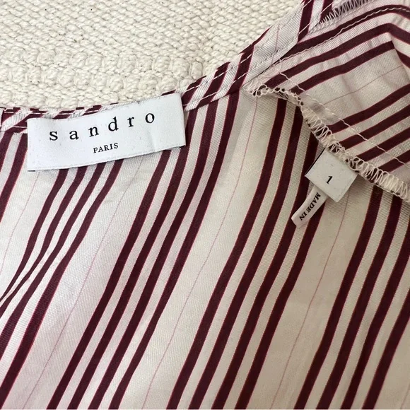 Sandro Red and White Pinstripe Structural Blouse - Picture 16 of 16